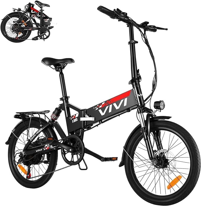 Vivi Folding Electric Bike, 350W Motor 48V20AH Removable Lithium-Ion Battery 14" Fat Tire Electric Bike for Adults and Teens, 20MPH, UP to 65 Miles Small EBike with Back Seat Commuting Bicycle