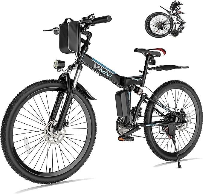 Vivi Electric Bike for Adults, 500W Folding Electric Mountain Bike 26'' Ebike, 20MPH Adult Electric Bicycle with 48V Removable Battery, Up to 50 Miles, Shimano 21 Speed, Full Suspension