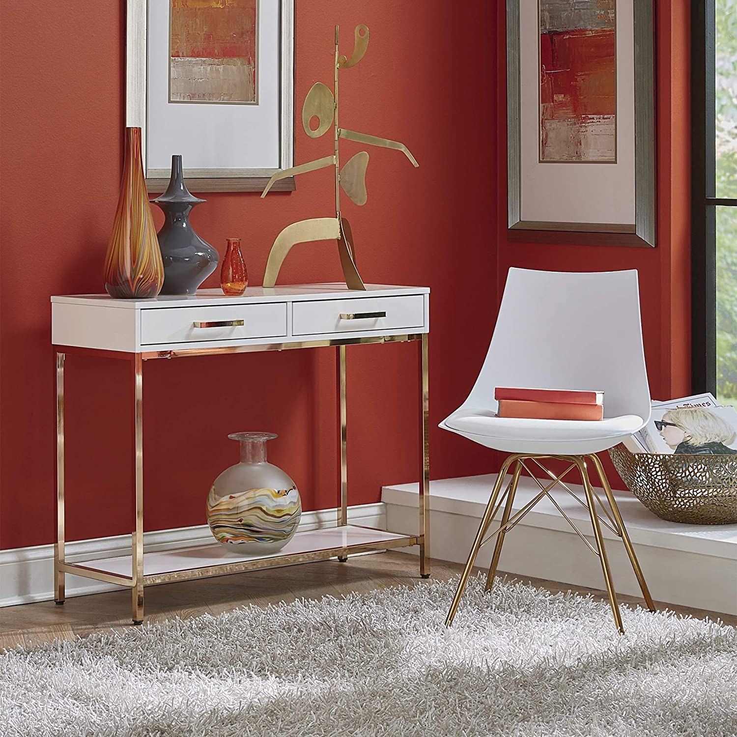 OSP Home Furnishings Oakley Mid-Century Modern Fisherman's Chair, White