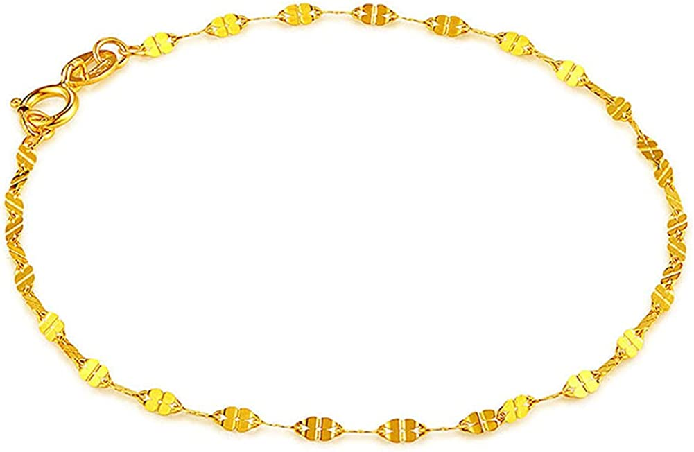 Solid 18k Gold Chain Bracelet, Women's Real Gold, Delicate Small Cute Four Leaf Clover Thin Chain Gift, Solid Gold, Birthday Wedding Party, 2.5 to 8 inches (about 6.3 to 20.1 cm)