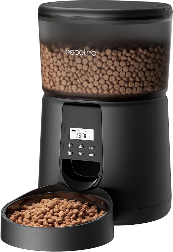 Espelho Automatic Cat Feeder - Timed Automatic Cat Food Dispenser with 10s Voice Record, Desiccant Bag, 3.5L Auto Pet Feeder for Cats and Small Dogs, Up to 20 Portions 6 Meals Per Day