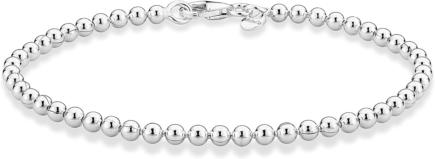 Miabella 925 Sterling Silver Italian Handmade 3mm Beaded Ball Chain Bracelet for Women 6.5, 7, 7.5, 8" Made in Italy
